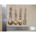 Vintage! Set Of 4 - Welsh Love Spoons - Brass Cutlery Set