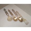 Vintage! Set Of 4 - Welsh Love Spoons - Brass Cutlery Set