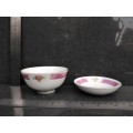 China - Porcelain - Pink Floral Pattern And Gold Gilding - Set Of 4 Rice Bowls And 3 Saucers