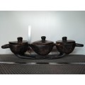 Africana! RARE! Zulu - 3 Bowl Meat Platter With Lids- Carved Wood