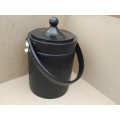 Vintage! Black Faux Leather Ice Bucket With Handle & Orange Interior.