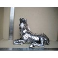 Vintage!  Silver Glazed Resting Zebra Statue