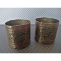Vintage! Indian - Hand Etched - Pair Of Solid Brass Napkin Holders.