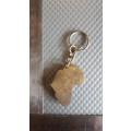 Vintage! Bronze Map Of Africa Keychain With Embossed Elephant & Tribal Woman.