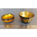 Vintage! Russian - Khokhloma Lacquered - Pair Of Small Bowls