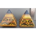 Vintage! - Hand Painted - Signed - Ceramic - Pyramid - Salt And Pepper Shakers