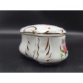 Vintage! Floral And White Ceramic Oblong Trinket Box.