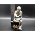 Vintage! Large Shiwan Chinese Mudman Figurine Fisherman.