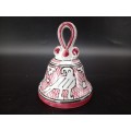 Vintage! Italian Ceramic Pottery - Deruta Bell - Geometric Bird design - Signed