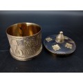 Vintage! Brass and Horn - Lidded Trinket / Tobacco Jar- Embossed Elephant design