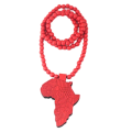 Africa Continent Pendant Hip Hop Necklace Good Wood Extra Long Necklace - Brown,Black,White And Red