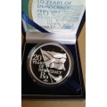 South Africa One Ounce Pure Silver Coin 20 Years of Democracy Proof R2
