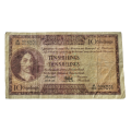 1957 South Africa 10 Shillings Afrikaans - English Signed MH De Kock Date 18-09-57