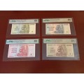 Stunning Graded Set of Zimbabwe Notes 2008 Ten,Twenty,Fifty And Hundred Trillion Dollars in PMG Slab