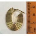 9K / genuine 9  carat Gold,modern style   ,Imported  Pair of   ribbed  Creole  earrings, 28 mm  long