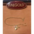 9 K / 9 carat solid Gold, Imported 3 mm. oval FOB Belcher bracelet with 3 charms