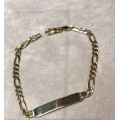 9 K / 9 carat solid Gold, Imported figaro   I.D. bracelet  ----  6 mm wide