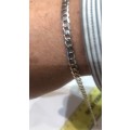 9K- Genuine 9 carat solid,Gents white Gold bracelet , Flat curb link  cm 22 long  - 5.0  mm wide