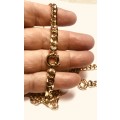 18K -solid 18 carat Yellow gold- Imported Curb 7 mm wide--set of a bracelet and  cm 45 necklace