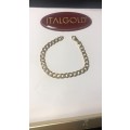 9K 9 carat solid yellow Gold  gents bracelet beveled curb  links mm.  7.5 wide --cm 21 long -