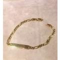 9 K / genuine 9 carat solid Gold, Imported figaro   I.D. bracelet  ----  6 mm wide