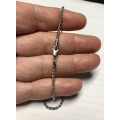 9k solid 9 carat white  Gold --- imported Round  wheat links 1.8 mm. wide Necklace --cm 70