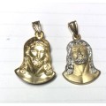 9K- 9 carat gold , Imported  two tone  pendant large  Jesus face  ---  long 30 mm x 18mm wide