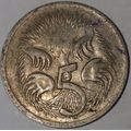 1967 - 5 CENT COIN - AUSTRALIA  [SPINY ANTEATER - ECHIDNA]