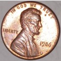 1986 - 1 CENT - LINCOLN MEMORIAL CENT (PENNY) - ONE CENT - PHILADELPHIA MINT - USA