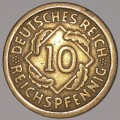 1925 F - 10 REICHSPFENNIG - GERMANY - WEIMAR REPUBLIC (Aluminum-Bronze) KM#40