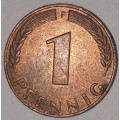1950 F - 1 PFENNIG - ONE PFENNIG - GERMANY - FEDERAL REPUBLIC - (Copper Plated Steel)