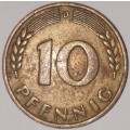1949 D - 10 PFENNIG - TEN PFENNIG - GERMANY - FEDERAL REPUBLIC - (Brass Clad Steel) KM# 103