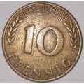 1950 D - 10 PFENNIG - TEN PFENNIG - GERMANY - FEDERAL REPUBLIC - (Brass Clad Steel) KM# 108