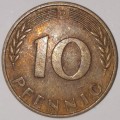 1950 D - 10 PFENNIG - TEN PFENNIG - GERMANY - FEDERAL REPUBLIC - (Brass Clad Steel) KM# 108