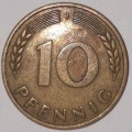 1950 J - 10 PFENNIG - TEN PFENNIG - GERMANY - FEDERAL REPUBLIC - (Brass Clad Steel) KM# 108