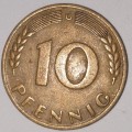 1966 G - 10 PFENNIG - TEN PFENNIG - GERMANY - FEDERAL REPUBLIC - (Brass Clad Steel) KM# 108