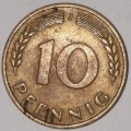 1970 J - 10 PFENNIG - TEN PFENNIG - GERMANY - FEDERAL REPUBLIC - (Brass Clad Steel) KM# 108