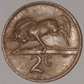 1975 - 2 CENT COIN (TWO CENT COIN) - RSA - BRONZE - KM#83 - BILINGUAL LEGEND - WILDEBEEST