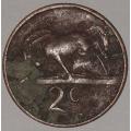 1976 - 2 CENT COIN (TWO CENT COIN) - RSA - BRONZE - KM#83 - BILINGUAL LEGEND - WILDEBEEST