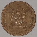 1977 - 2 CENT COIN (TWO CENT COIN) - RSA - BRONZE - KM#83 - BILINGUAL LEGEND - WILDEBEEST