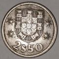 1969 - 2.5 ESCUDOS - 2$50 - 2 1/2 - PORTUGAL - PORTUGUESA - KM#590 - COPPER-NICKEL - PORTUGUESE