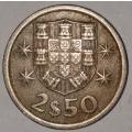 1974 - 2.5 ESCUDOS - 2$50 - 2 1/2 - PORTUGAL - PORTUGUESA - KM#590 - COPPER-NICKEL - PORTUGUESE