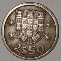 1975 - 2.5 ESCUDOS - 2$50 - 2 1/2 - PORTUGAL - PORTUGUESA - KM#590 - COPPER-NICKEL - PORTUGUESE