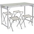 4-Person Folding Picnic Table with 4 Stools, 4 Feet Aluminum Table Chair Set Heights Adjustable,
