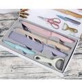6pcs Kitchen Knife Set Corrugated Colorful Stainless Steel Chef Knife Bread Knife Cleaver Scissors