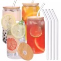 Cocktail Drinking Glasses with Bamboo Lid and Glass Straw - Set of 4 - 500ml