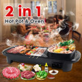 2 in1 Electric Barbecue Table Top Grill Griddle Non Stick Smokeless BBQ Hot Plate