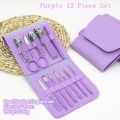 12 Piece Portable Nail Clipper Set, Stainless Steel Tool Finger Nail Clipper Set (Purple)