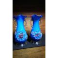 Stunning Pair Rose Blue, Red and White Maruno Glass Vases..