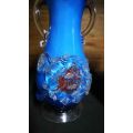 Stunning Pair Rose Blue, Red and White Maruno Glass Vases..
